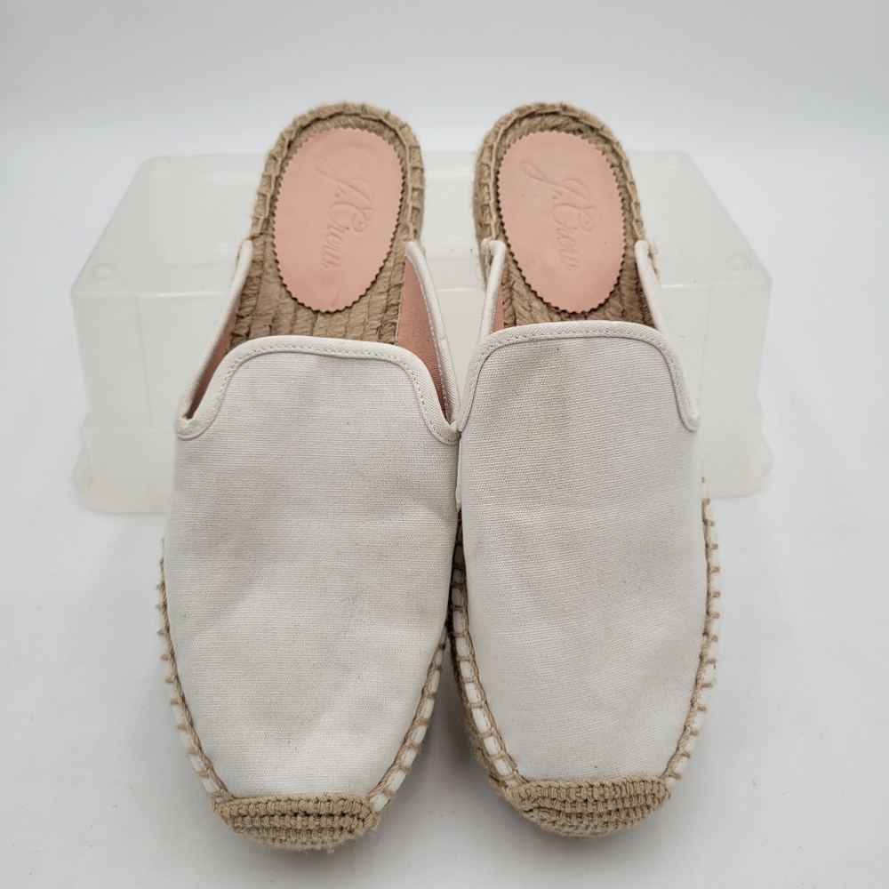 J Crew Espadrille Flats Slip -ons White Canvas Style AY330 Size 9